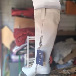 Scoop White Leather Knee-high Boots