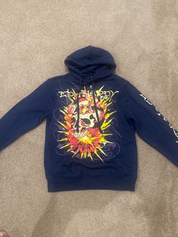 Ed Hardy Navy Blue Skull Graphic Hoodie
