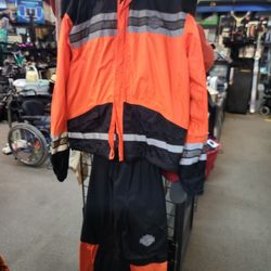 Harley Davidson Hi-Vis Orange Rain Suit Riding Gear 2 Piece W/ Bag Mens 2xl