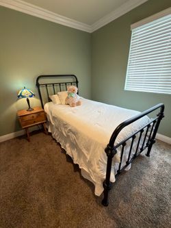 Twin Metal Bed Frame Victorian Style Iron Spindle Headboard Footboard w/ Ashley Hybrid Mattress