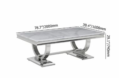 79" Light Luxury Rectangle Dining Table with Faux Marble Top