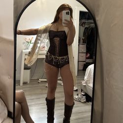 white fox beaded bustier chocolate set (M)