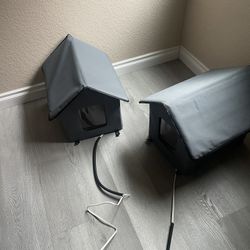 Two Gray Heated Cat Houses