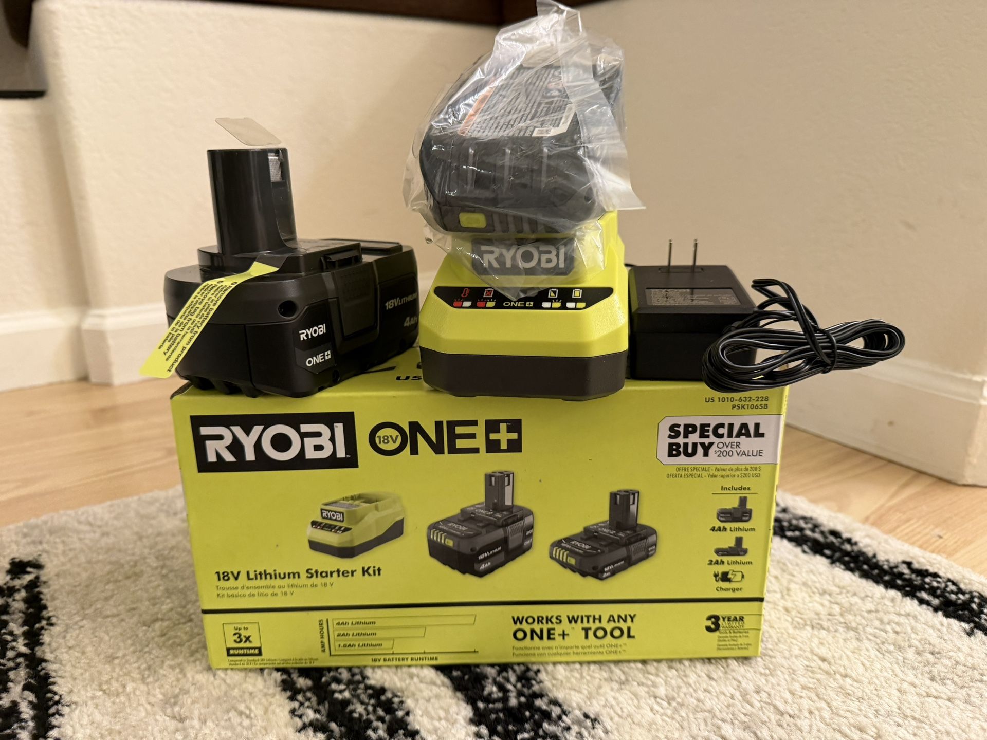 Ryobi One + 18v Lithium Battery and Charger Starter Kit BRAND NEW