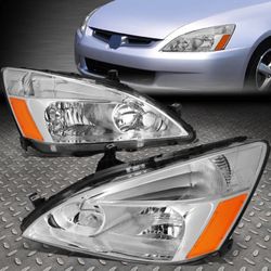 For 03-07 Honda Accord Sedan/Coupe OE Style Chrome/Amber Headlight Assembly Pair