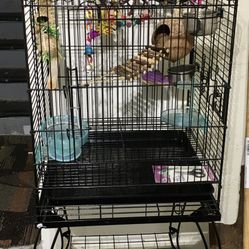 Rolling Parrot Cage; Open-Top 50” w/ Heater & Toys