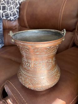Handmade Moroccan-Style Engraved Copper Cauldron Pot with Serpent Handles | 7.5”