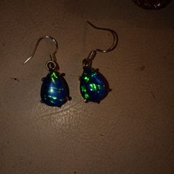 Blue Triplet Opal  925 Sterling Silver Earrings