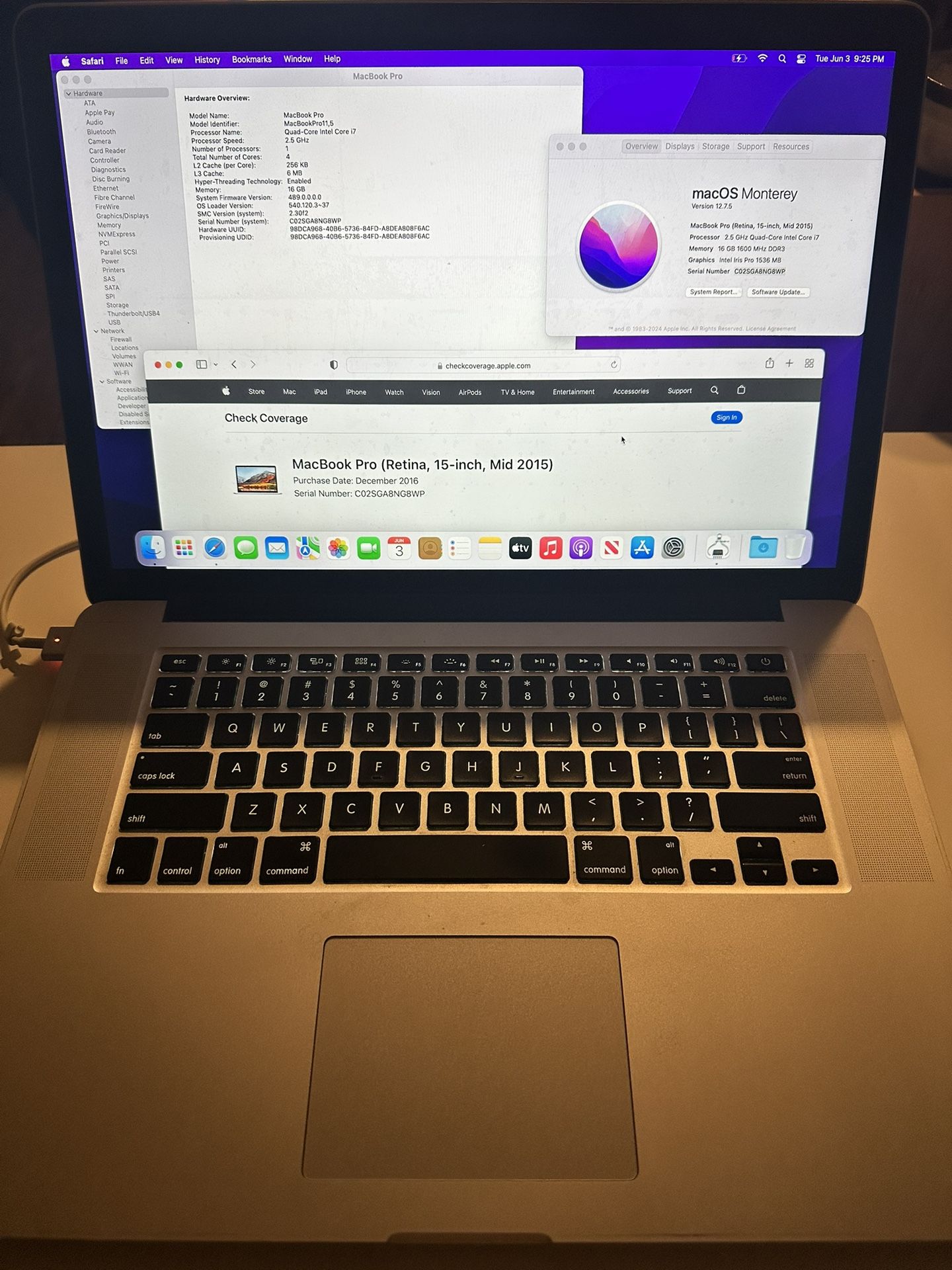 MacBook Pro 15β (2015 Retina) β i7 / 16GB / 500GB SSD