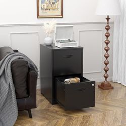 2 Drawer File Cabinet, Metal Two Drawer Vertical File Cabinets with Lock, 18" D Black Storage Filing Cabinet for Home Office, Steel Light Duty Storage