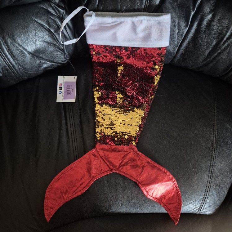 Holiday Mermaid Stocking With Sequins