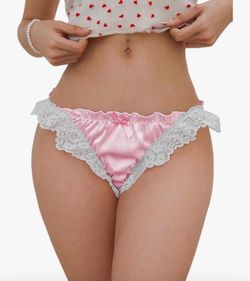 XL pink Women's Satin Panty Bow Front Ruffle Brief Underwear Silky Mid Rise Frilly Panty