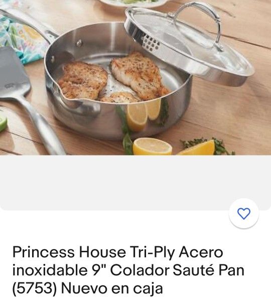 Princess House Tri-Ply Stainless Steel 9” Straining Sauté Pan (5753) New In  Box