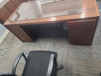 Wooden desk and side sheld