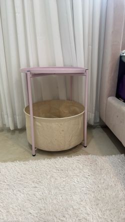 Pink Side Table with Storage Basket