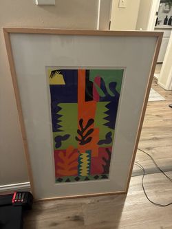 Large Abstract Glass And Wood Frame Art 