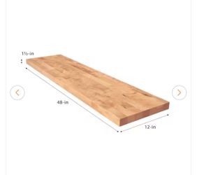 Solid Wood Butcher Block Shelf 48 in. W x 12 in. D x 1.5 in. H Unfinished Birch