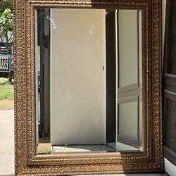 Large Ornate Gold Beveled Mirror 61” x 49” – Heavy Statement Piece