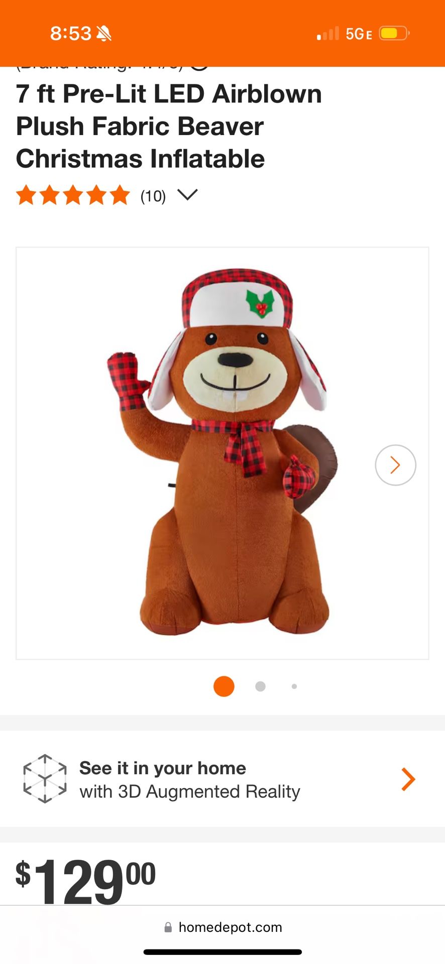5✨GIANT 7 FOOT INFLATABLE FABRIC SOLD OUT BLOW UP YARD CHRISTMAS BEAVER 🦫