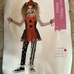New Girls Halloween Vintage Creepy Clown Costume