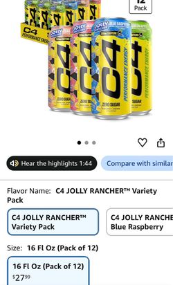 C4 Performance Energy Drink, Jolly Rancher Variety Pack Flavor, 16 oz cans (12...