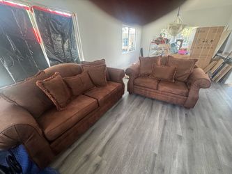 Brown Sofa and Loveseat
