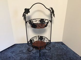 Black Metal Grape Two Tier Displapy table Center piece 21 tall x 12 wide