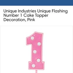 Unique Industries Unique Flashing Number 1 Cake Topper Decoration, Pink
