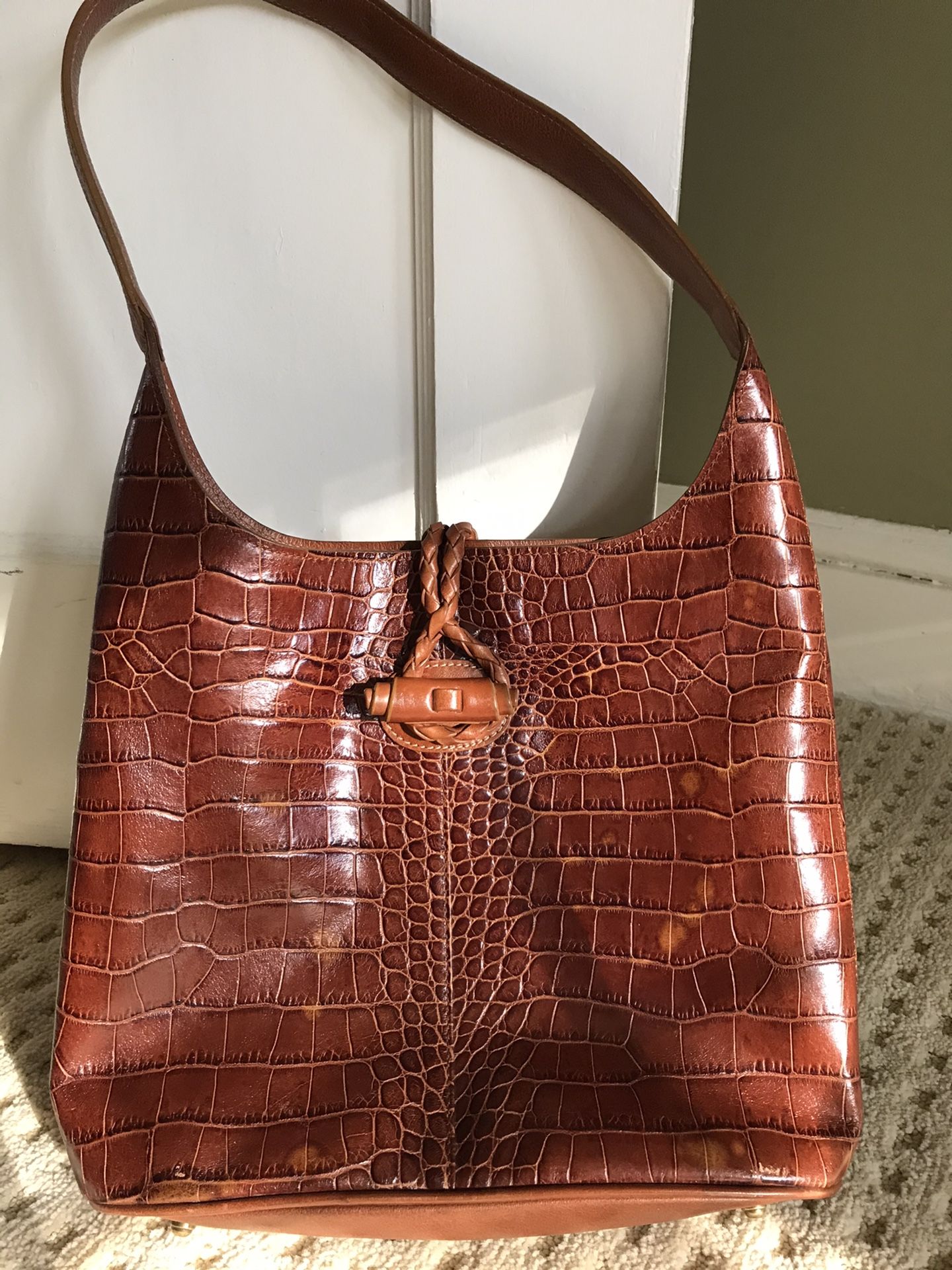 Eric Javits Croc Embossed Glossy Leather Handbag