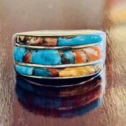 Sterling Silver Spiny Turquoise handmade Philippines ring size 7.5