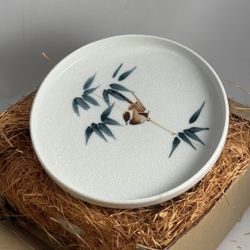 Vintage Japanese  Plate – Hand-Painted Bird & Bamboo Charger