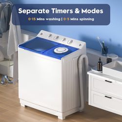 Portable Washing Machine, 40lbs Twin Tub Washer Mini Compact Laundry Machine with Drain Pump, Semi-automatic 24lbs Washer 16lbs Spinner Combo for Dorm