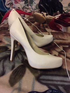 BCBG white heels
