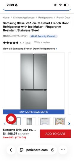Samsung 30 in. 22.1 cu. ft. Smart French Door Refrigerator with Ice Maker - Fingerprint Resistant Stainless Steel