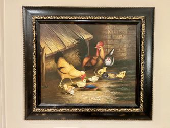 Framed Rooster Painting