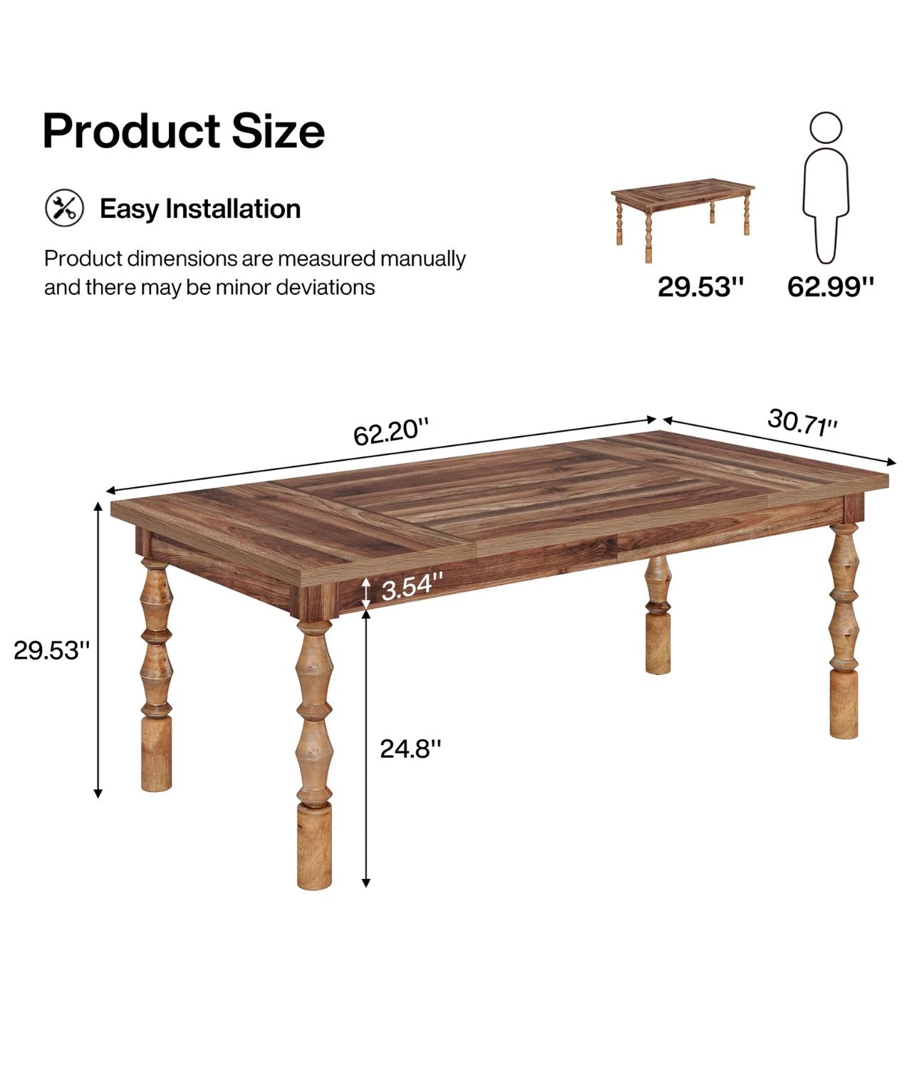 All New 62” Farmhouse Wood Dinning Table For 4 To 6 People Large( Only Table)
