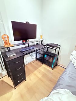 Desk ( led light colors) and sports rack