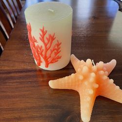 Gorgeous Coral Pillar & Starfish Candles