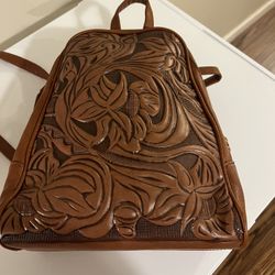 Leather Textured Back Pack/purse Brown