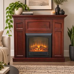 Electric Fireplace with Wood Mantel