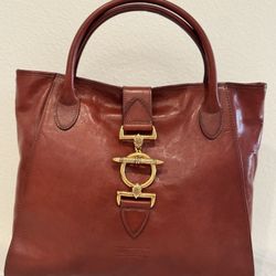 Vintage Genuine Leather Top Handle, Gold Hardware