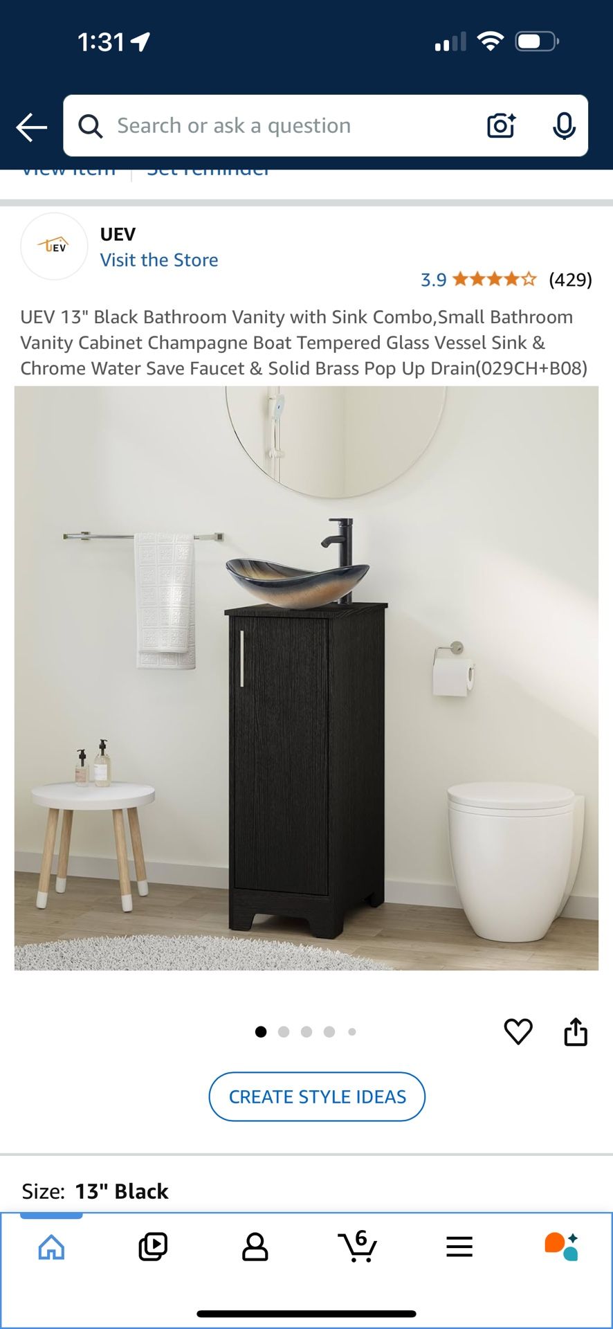 UEV 13" White Bathroom Vanity with Sink Combo,Small Bathroom Vanity Cabinet Champagne Boat Tempered Glass Vessel Sink & Chrome Water Save Faucet & Sol