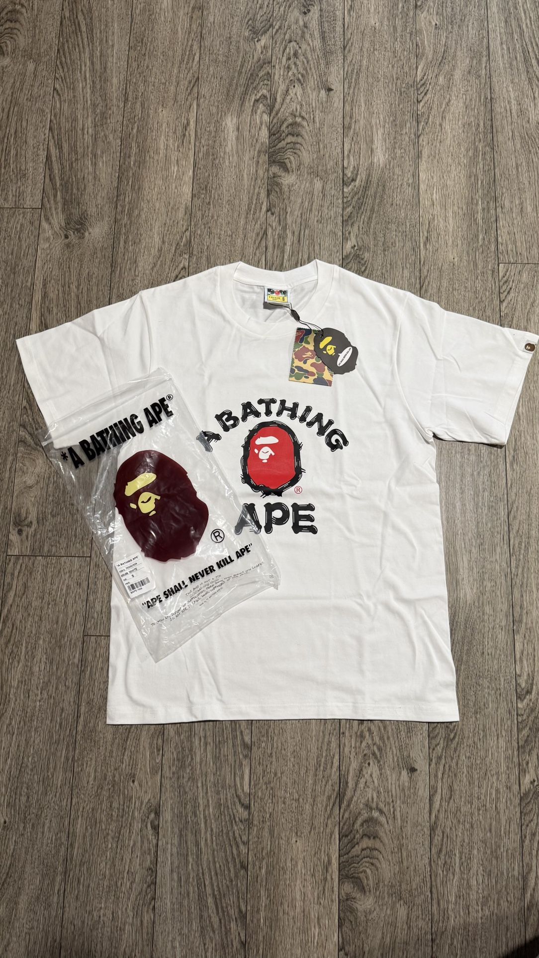White, Red, And Black Bape T Shirt Size Small