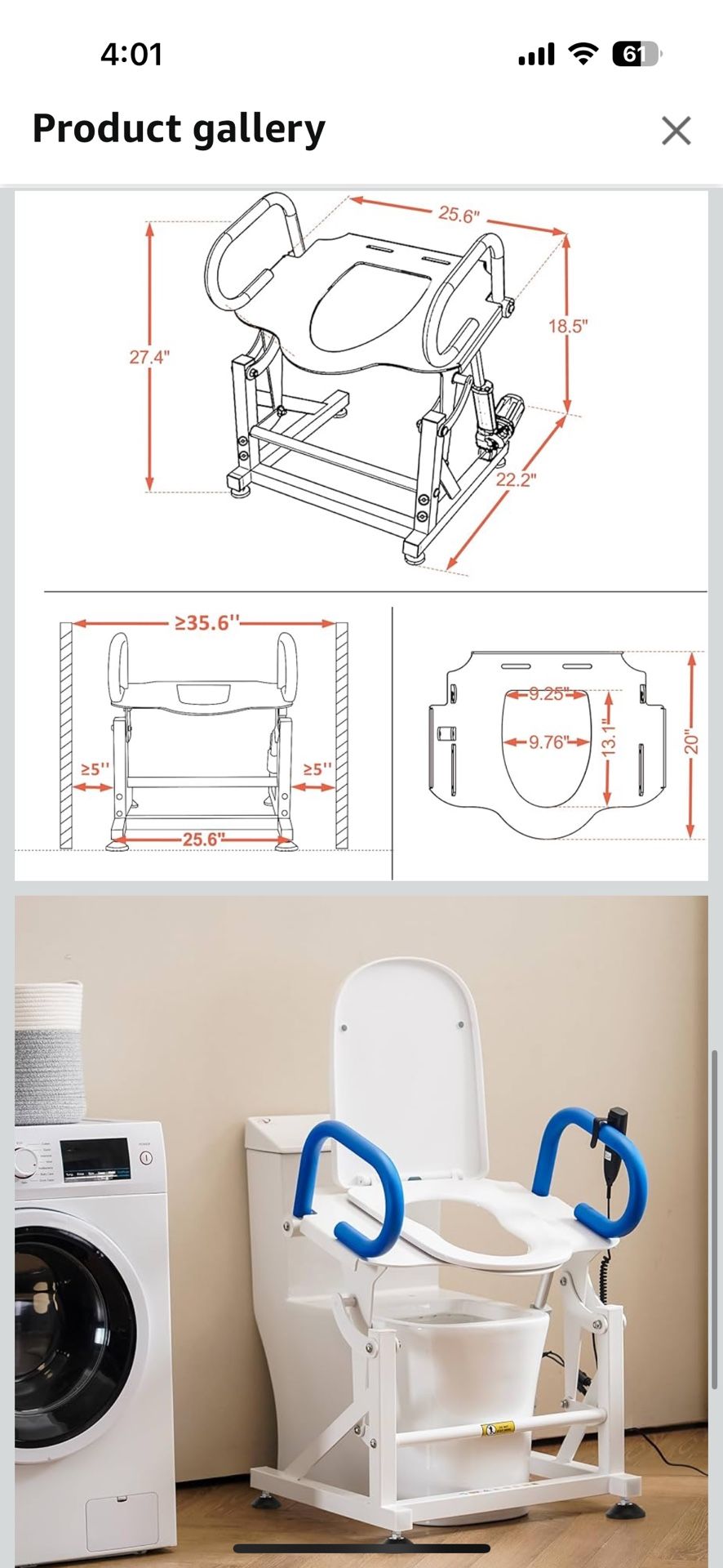 MCombo Electric Toilet Seat Lift Riser with Padded Arms.