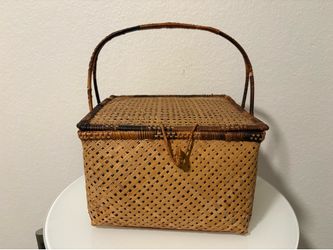 Handwoven Basket with Lid Handle & Latch