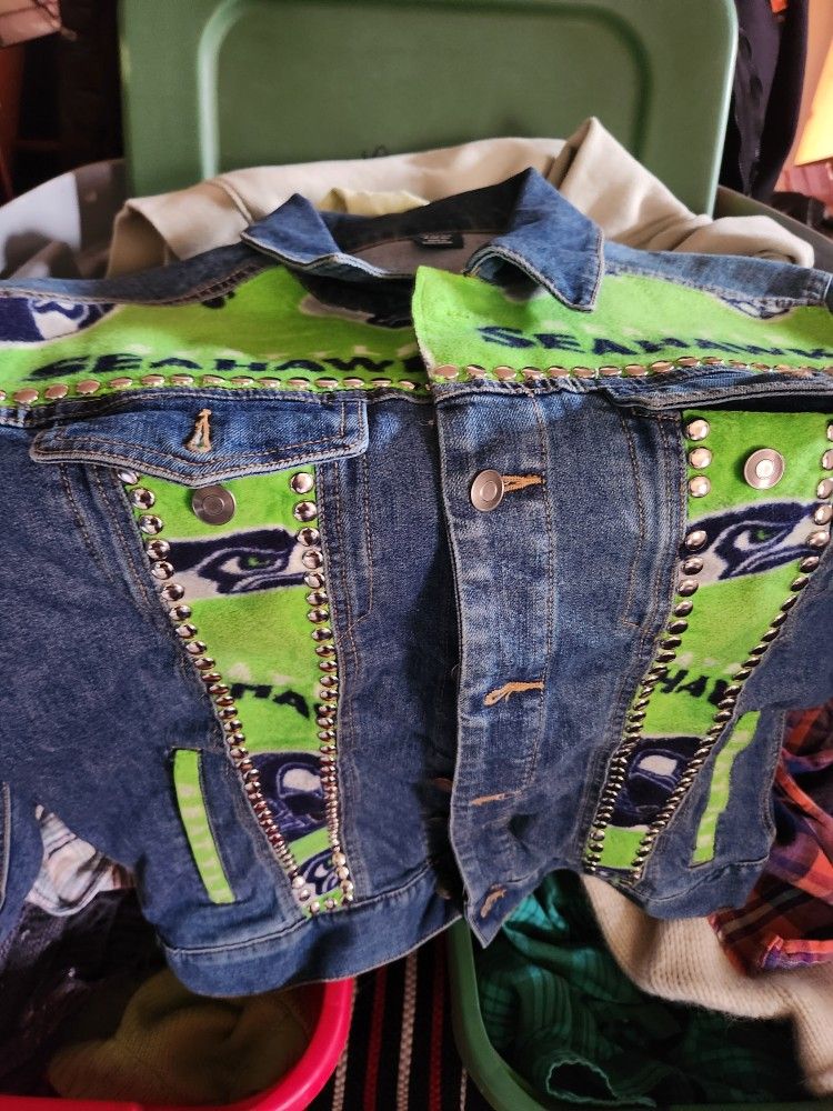 Custom Altered Denim Jacket For Seahawks