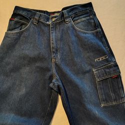 Fubu Jeans Baggy Wide Leg Mens 36 X 34 Cargo Pant Streetwear Dark Blue