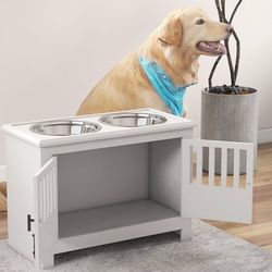 New White Med To Large  dog Food Stand with Storage