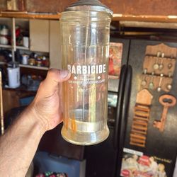 Vintage Barbicide Glass Jar With Lid (lid A Bit Bent)