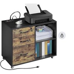 File Cabinet, Book Shelf, And Built In Power Strip